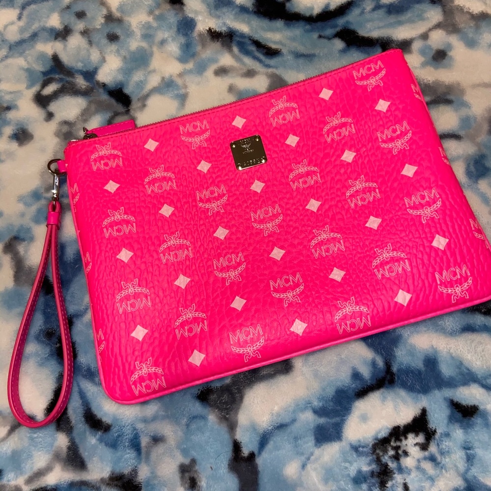 Like new MCM Neon Pink Wristlet Clutch